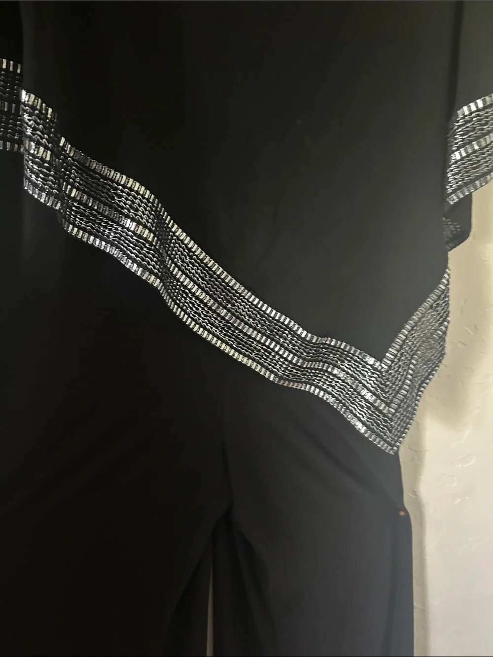 SLNY Black Wide-Leg Jumpsuit with Silver Embellished Overlay - Picture 5 of 9